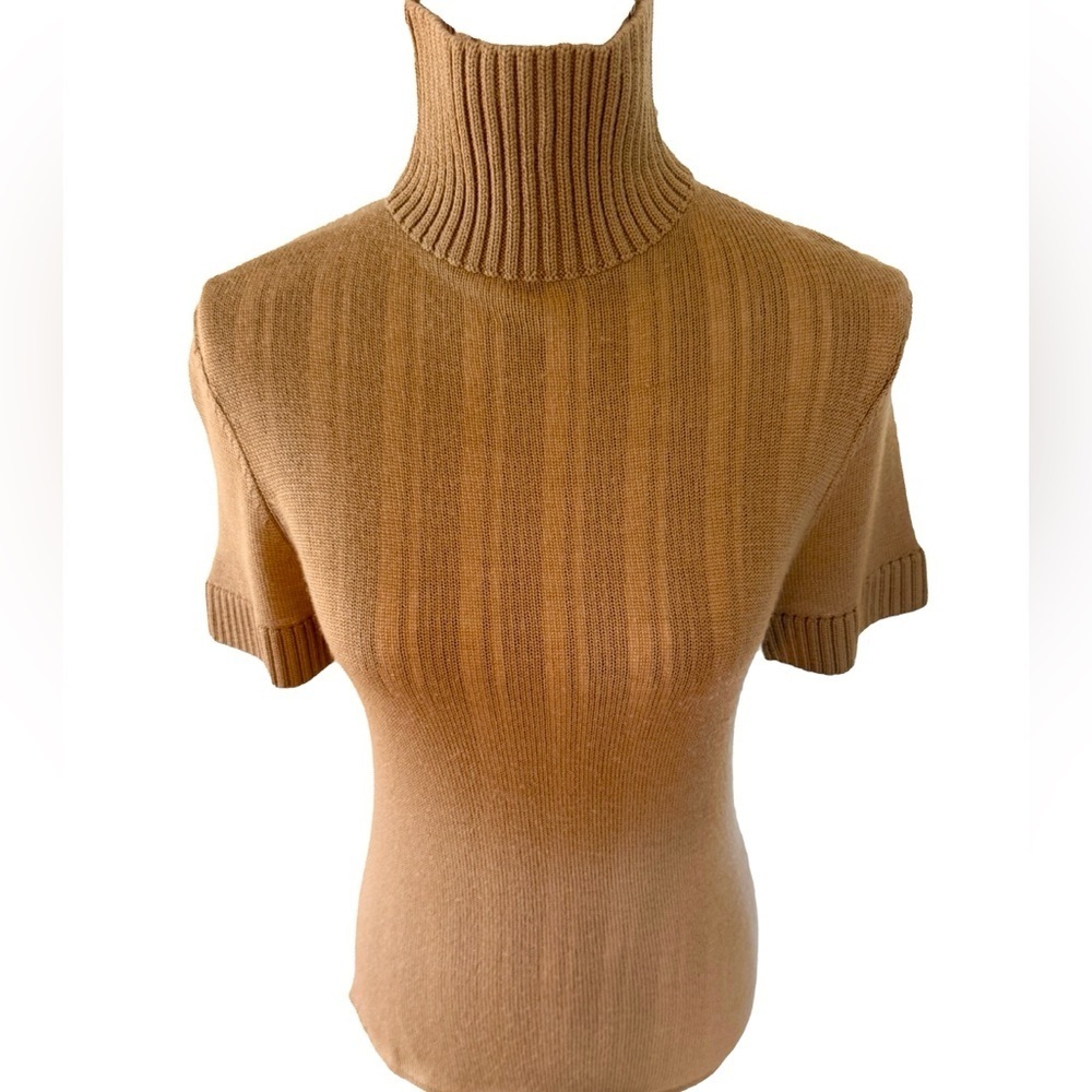 Calvin Klein Tan Turtle Neck Sweater with Ribbed Texture